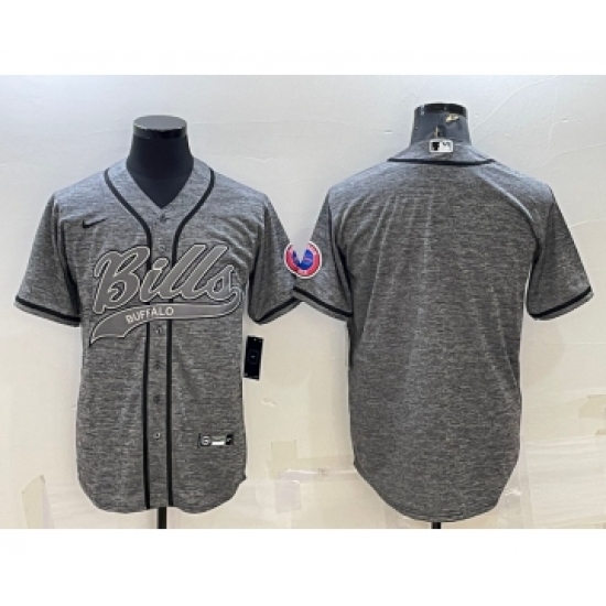 Men's Buffalo Bills Blank Grey With Patch Cool Base Stitched Baseball Jersey - Ujersey