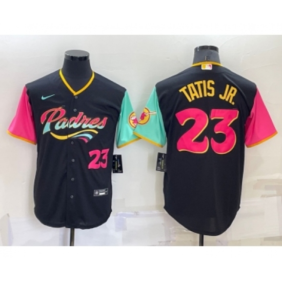 Men's San Diego Padres #23 Fernando Tatis Jr Black Number 2022 City Connect Cool Base Stitched Jersey - Ujersey
