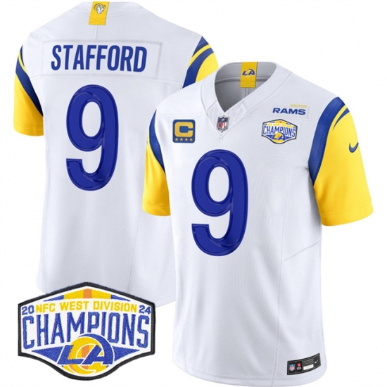 Men's Los Angeles Rams #9 Matthew Stafford White 2024 NFC West Champions With 4-Star C F.U.S.E. Vapor Untouchable Stitched Football Jersey - Ujersey