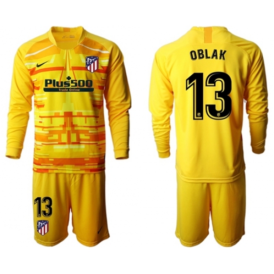 Atletico Madrid #13 Oblak Yellow Goalkeeper Long Sleeves Soccer Club Jersey