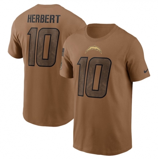 Men's Los Angeles Chargers #10 Justin Herbert 2023 Brown Salute To Service T Shirt