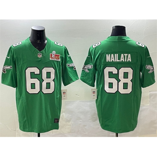 Men's Philadelphia Eagles #68 Jordan Mailata Green 2025 Super Bowl LIX F.U.S.E. Throwback Vapor Untouchable Limited Stitched Football Jersey - Ujersey