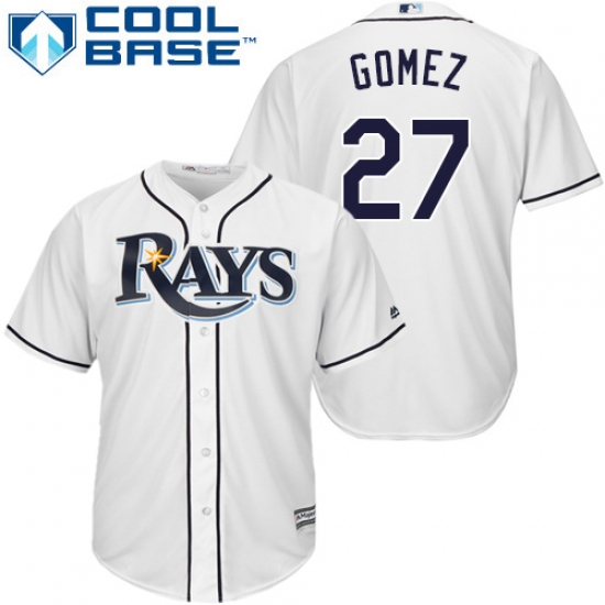 Men's Majestic Tampa Bay Rays #27 Carlos Gomez Replica White Home Cool Base MLB Jersey - Ujersey