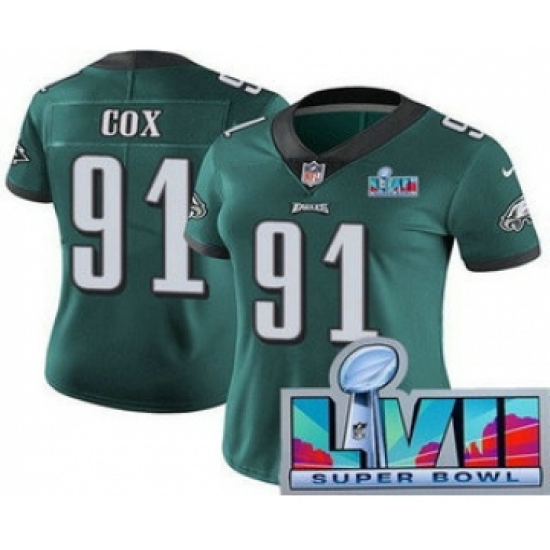 Women's Philadelphia Eagles #91 Fletcher Cox Limited Green Super Bowl LVII Vapor Jersey - Ujersey
