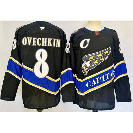 Men's Washington Capitals #8 Alexander Ovechkin Black 2024-25 C Home Stitched Hockey Jersey - Ujersey