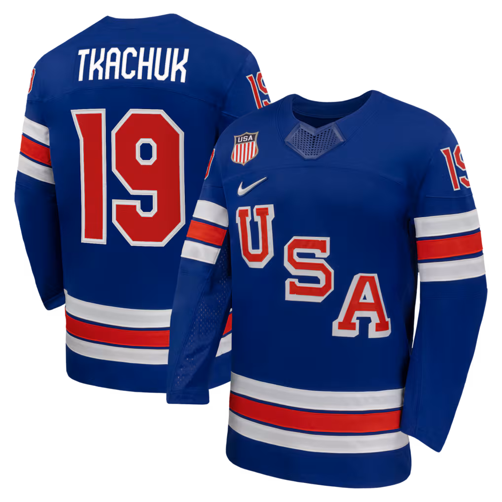 Men's Matthew Tkachuk Nike Royal US Hockey 2026 Home Replica Jersey