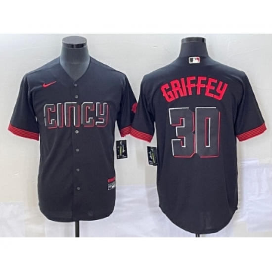 Men's Cincinnati Reds #30 Ken Griffey Jr Black 2023 City Connect Cool Base Stitched Jersey1 - Ujersey