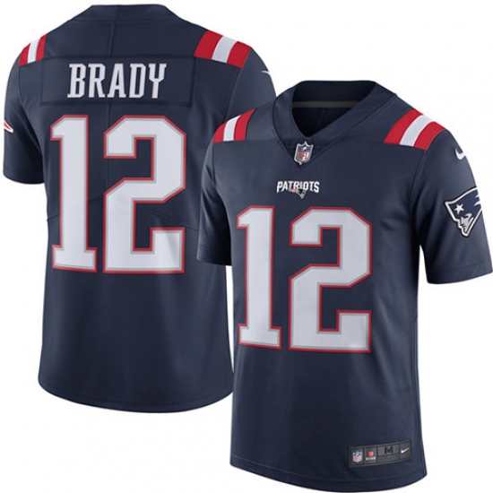 Men's Nike New England Patriots #12 Tom Brady Limited Navy Blue Rush Vapor Untouchable NFL Jersey - Ujersey