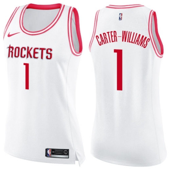 Women's Nike Houston Rockets #1 Michael Carter-Williams Swingman White Pink Fashion NBA Jersey - Ujersey