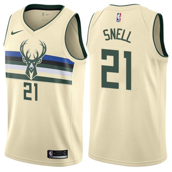 Men's Nike Milwaukee Bucks #21 Tony Snell Authentic Cream NBA Jersey - City Edition - Ujersey