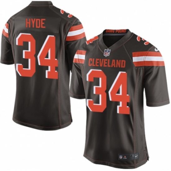 Men's Nike Cleveland Browns #34 Carlos Hyde Game Brown Team Color NFL Jersey - Ujersey