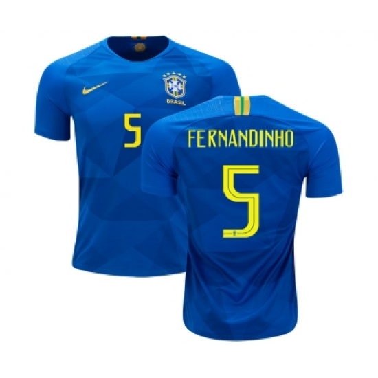 Brazil #5 Fernandinho Away Kid Soccer Country Jersey