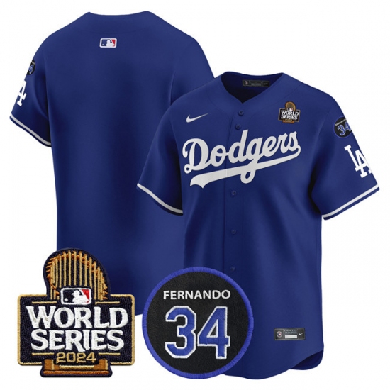 Men's Los Angeles Dodgers Blank Royal 2024 World Series With Fernando Memorial Limited Stitched Baseball Jersey - Ujersey