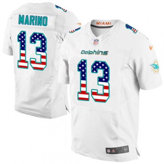 Men's Nike Miami Dolphins #13 Dan Marino Elite White Road USA Flag Fashion NFL Jersey - ujerseystore