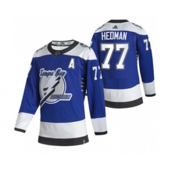 Men's Tampa Bay Lightning #77 Victor Hedman Blue 2020-21 Reverse Retro Alternate Hockey Jersey - Ujersey