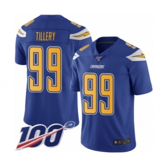 Men's Los Angeles Chargers #99 Jerry Tillery Limited Electric Blue Rush Vapor Untouchable 100th Season Football Jersey - Ujersey