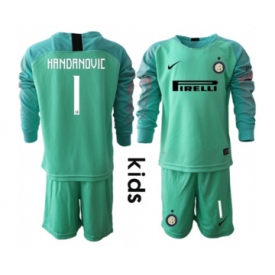 Inter Milan #1 Handanovic Green Goalkeeper Long Sleeves Kid Soccer Club Jersey