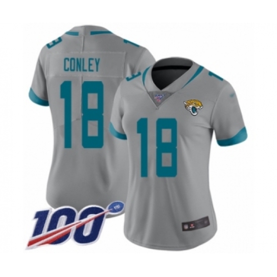Women's Jacksonville Jaguars #18 Chris Conley Silver Inverted Legend Limited 100th Season Football Jersey - Ujersey