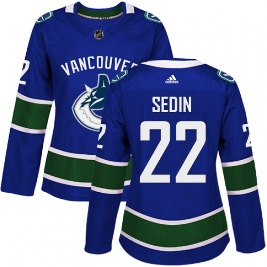 Women's Adidas Vancouver Canucks #22 Daniel Sedin Authentic Blue Home NHL Jersey - Ujersey