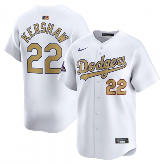 Men's Los Angeles Dodgers #22 Clayton Kershaw White 2025 Gold Collection Limited Stitched Baseball Jersey - Ujersey