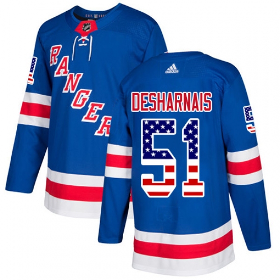 Men's Adidas New York Rangers #51 David Desharnais Authentic Royal Blue USA Flag Fashion NHL Jersey - Ujersey