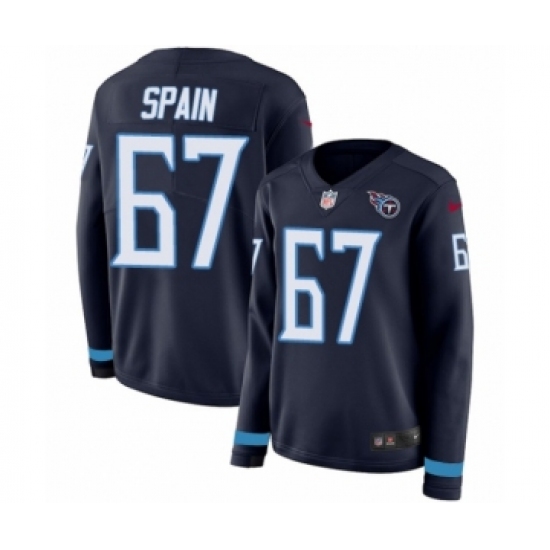 Women's Nike Tennessee Titans #67 Quinton Spain Limited Navy Blue Therma Long Sleeve NFL Jersey - Ujersey