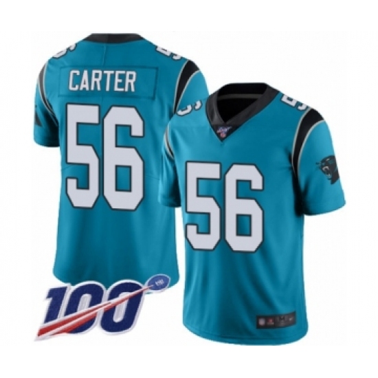 Youth Carolina Panthers #56 Jermaine Carter Limited Blue Rush Vapor Untouchable 100th Season Football Jersey - Ujersey