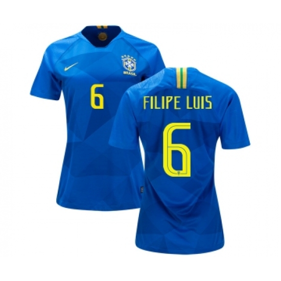 Women's Brazil #6 Filipe Luis Away Soccer Country Jersey
