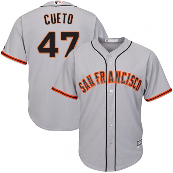 Youth Majestic San Francisco Giants #47 Johnny Cueto Replica Grey Road Cool Base MLB Jersey - Ujersey