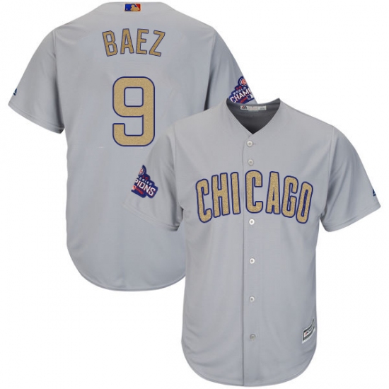 Women's Majestic Chicago Cubs #9 Javier Baez Authentic Gray 2017 Gold Champion MLB Jersey - Ujersey