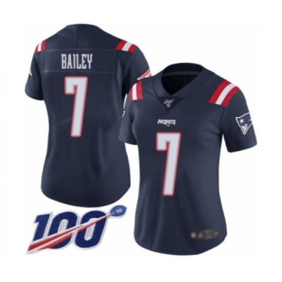 Women's New England Patriots #7 Jake Bailey Limited Navy Blue Rush Vapor Untouchable 100th Season Football Jersey - Ujersey