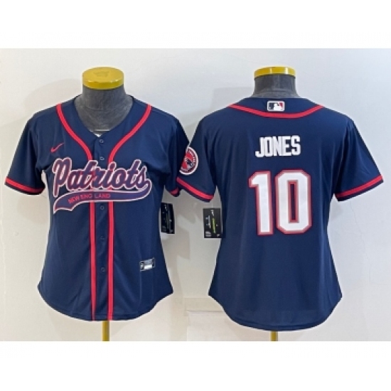 Women's New England Patriots #10 Mac Jones Navy With Patch Cool Base Stitched Baseball Jersey - Ujersey