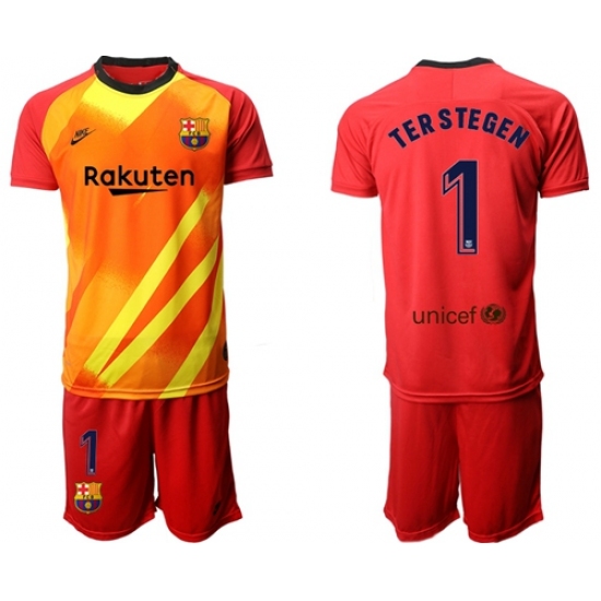 Barcelona #1 Ter Stegen Red Goalkeeper Soccer Club Jersey