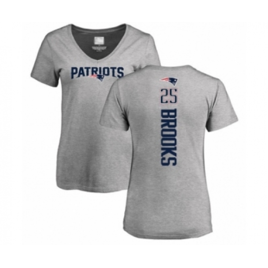 Football Women's New England Patriots #25 Terrence Brooks Ash Backer V-Neck T-Shirt - Ujersey