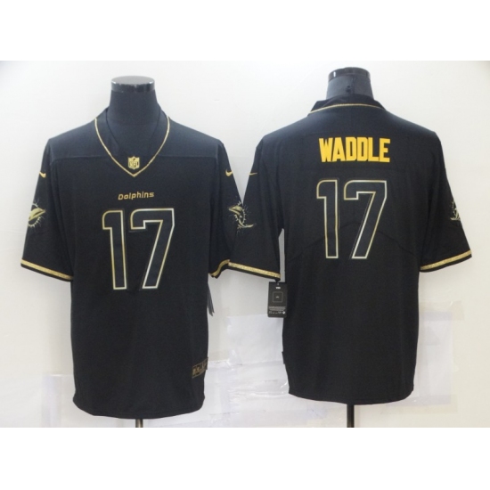 Men's Miami Dolphins #17 Jaylen Waddle Black Nike 2021 Throwback Gold Leopard Jersey - Ujersey