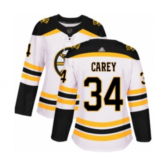 Women's Boston Bruins #34 Paul Carey Authentic White Away Hockey Jersey