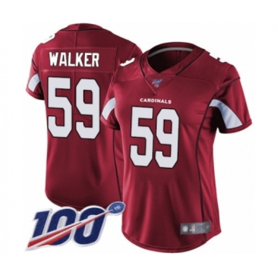 Women's Arizona Cardinals #59 Joe Walker Red Team Color Vapor Untouchable Limited Player 100th Season Football Jersey - Ujersey