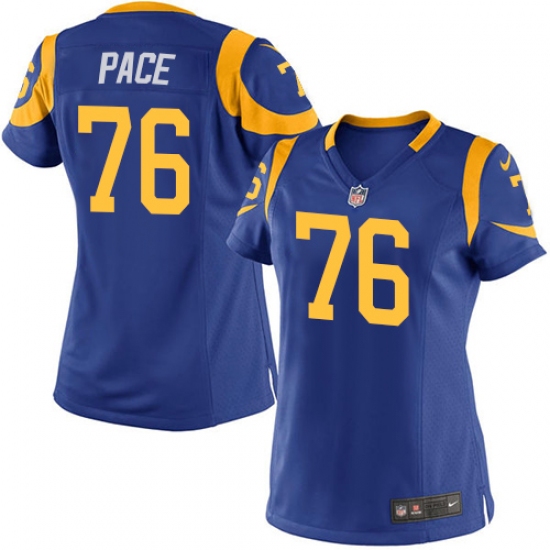 Women's Nike Los Angeles Rams #76 Orlando Pace Game Royal Blue Alternate NFL Jersey - Ujersey