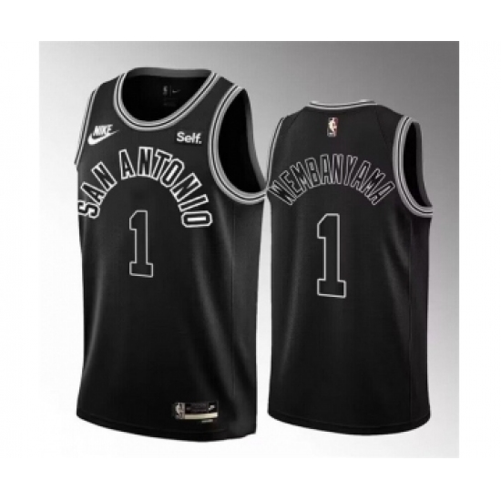 Men's San Antonio Spurs #1 Victor Wembanyama Black 2022-23 Classic Edition Stitched Basketball Jersey - Ujersey