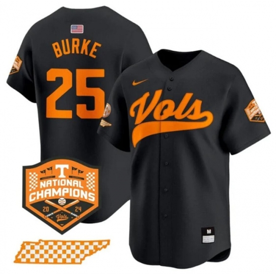 Men's Tennessee Volunteers #25 Blake Burke Black 2024 Champions Vapor Limited Stitched Jersey - Ujersey