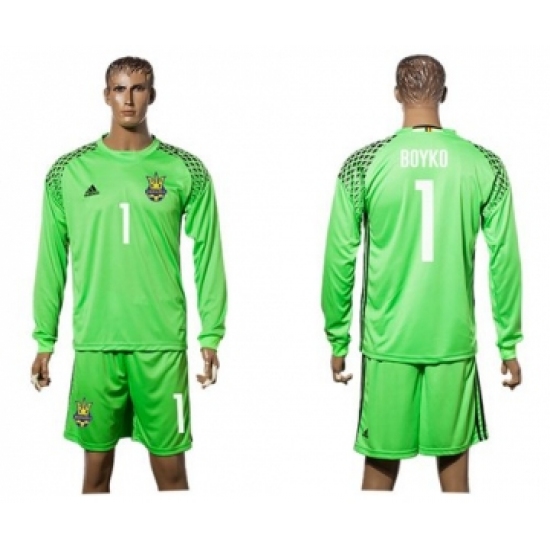 Ukraine #1 Boyko Green Goalkeeper Long Sleeves Soccer Country Jersey
