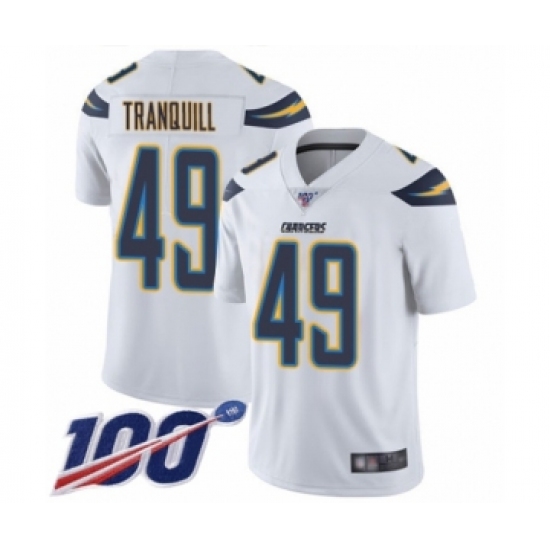 Men's Los Angeles Chargers #49 Drue Tranquill White Vapor Untouchable Limited Player 100th Season Football Jersey - Ujersey