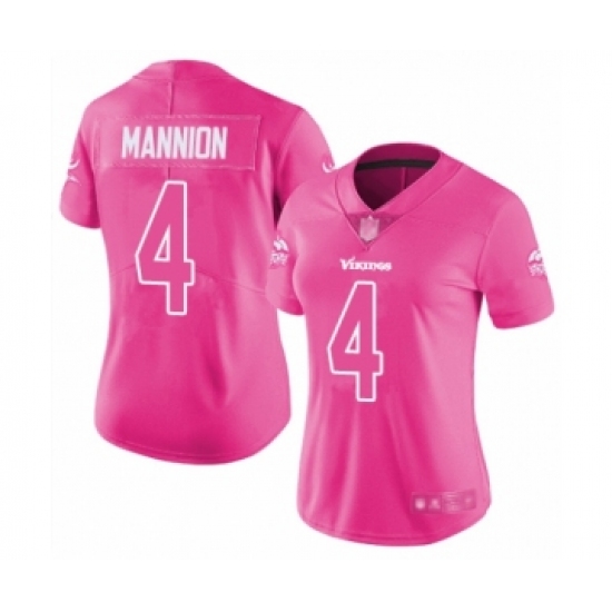 Women's Minnesota Vikings #4 Sean Mannion Limited Pink Rush Fashion Football Jersey - Ujersey