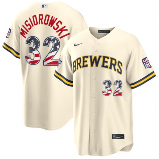 Men's Milwaukee Brewers #32 Jacob Misiorowski Cream 2026 All-Star Edition Stars & Stripes USA 250 Stitched Baseball Jersey - Ujersey