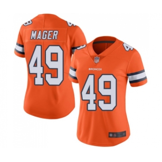 Women's Denver Broncos #49 Craig Mager Limited Orange Rush Vapor Untouchable Football Jersey - Ujersey