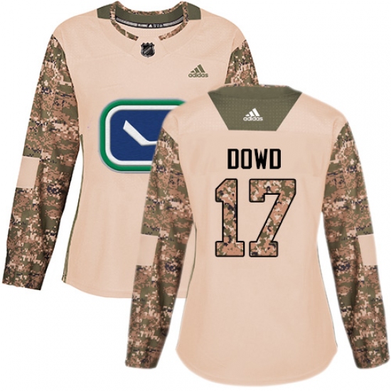 Women's Adidas Vancouver Canucks #17 Nic Dowd Authentic Camo Veterans Day Practice NHL Jersey - Ujersey