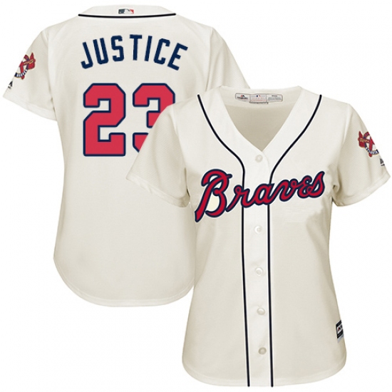 Women's Majestic Atlanta Braves #23 David Justice Authentic Cream Alternate 2 Cool Base MLB Jersey