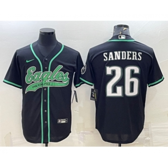 Men's Philadelphia Eagles #26 Miles Sanders Black With Patch Cool Base Stitched Baseball Jersey - Ujersey
