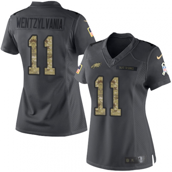 Women's Nike Philadelphia Eagles #11 Carson Wentz Limited Black 2016 Salute to Service Wentzylvania NFL Jersey - Ujersey