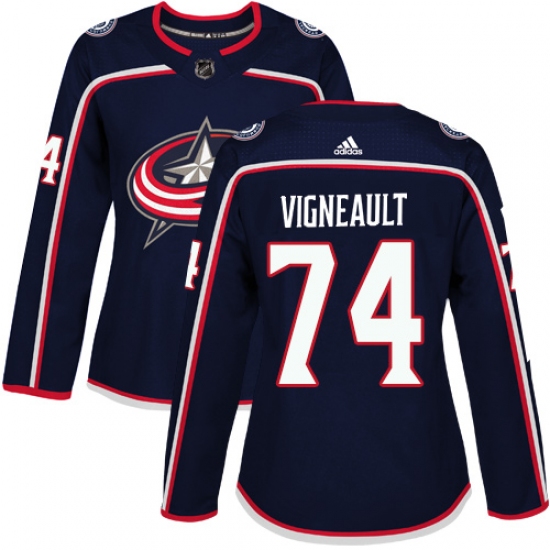 Women's Adidas Columbus Blue Jackets #74 Sam Vigneault Authentic Navy Blue Home NHL Jersey - Ujersey